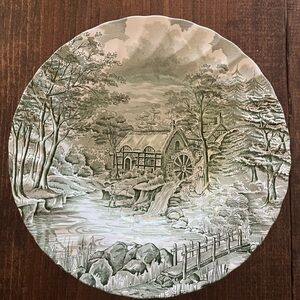 The Mill Scenic Green Antique Plate x 2